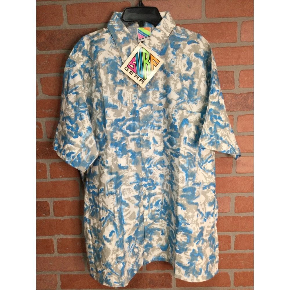 Vintage Surf Gear Men's Button-Up Shirt L Pocket Short Sleeve Dead Stock